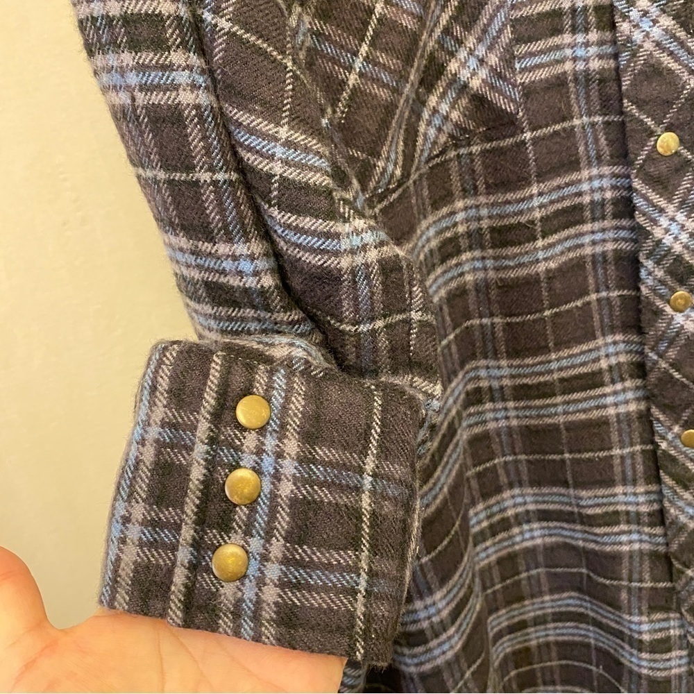 Outlaw 2XLT Western Wear Flannel Mens Shirt Blue Gray Snaps Closure Cowboy Shirt - Picture 4 of 7
